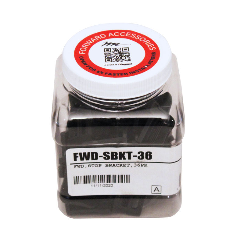 Middle Atlantic Forward Small Device Stop Bracket FWD-SBKT-36, forward accessory stop brackets in storage jar