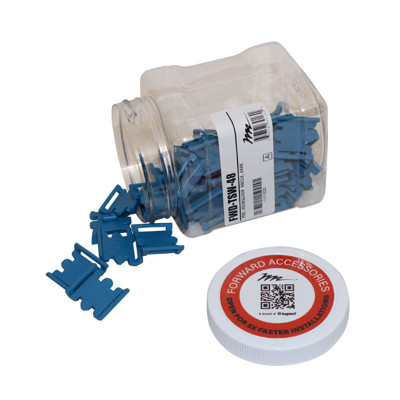 Middle Atlantic Forward Cable Management FWD-TSW-48, blue cable saddles and storage container