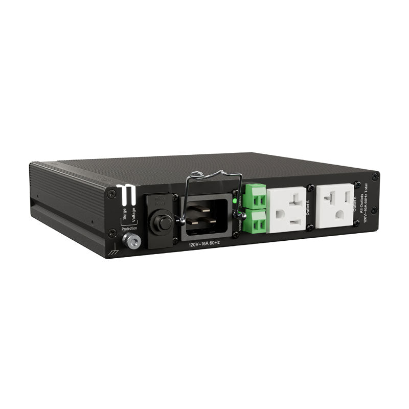 Middle Atlantic NEXSYS Compact Power PDX-620C, dual-outlet power module perspective view