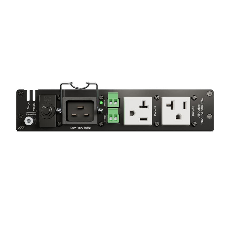 Middle Atlantic NEXSYS Compact Power PDX-620C, dual-outlet power module terminal side view