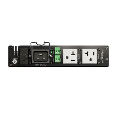 Middle Atlantic NEXSYS Compact Power PDX-620C, dual-outlet power module terminal side view