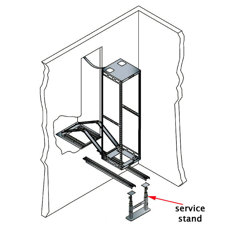 Middle Atlantic AXS Service Stand TS1640, equipment rack service stand installation diagram