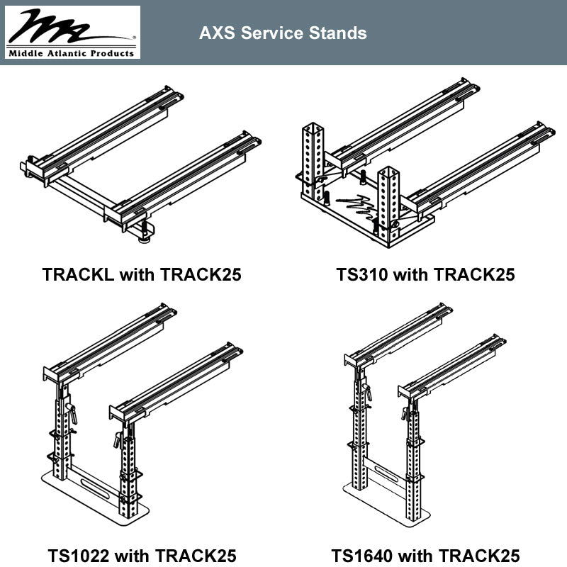 Middle Atlantic AXS Service Stand TS1640, equipment rack service stand compatibility chart