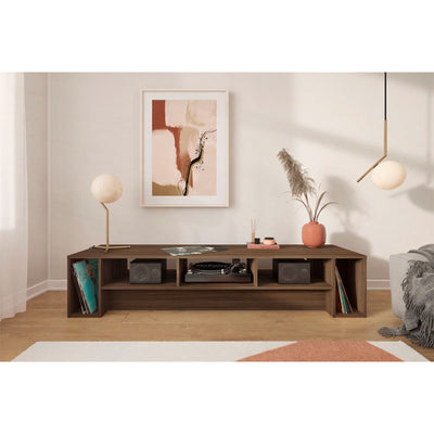 Nexera Rustik TV Stand 110031, low walnut media console installed room view
