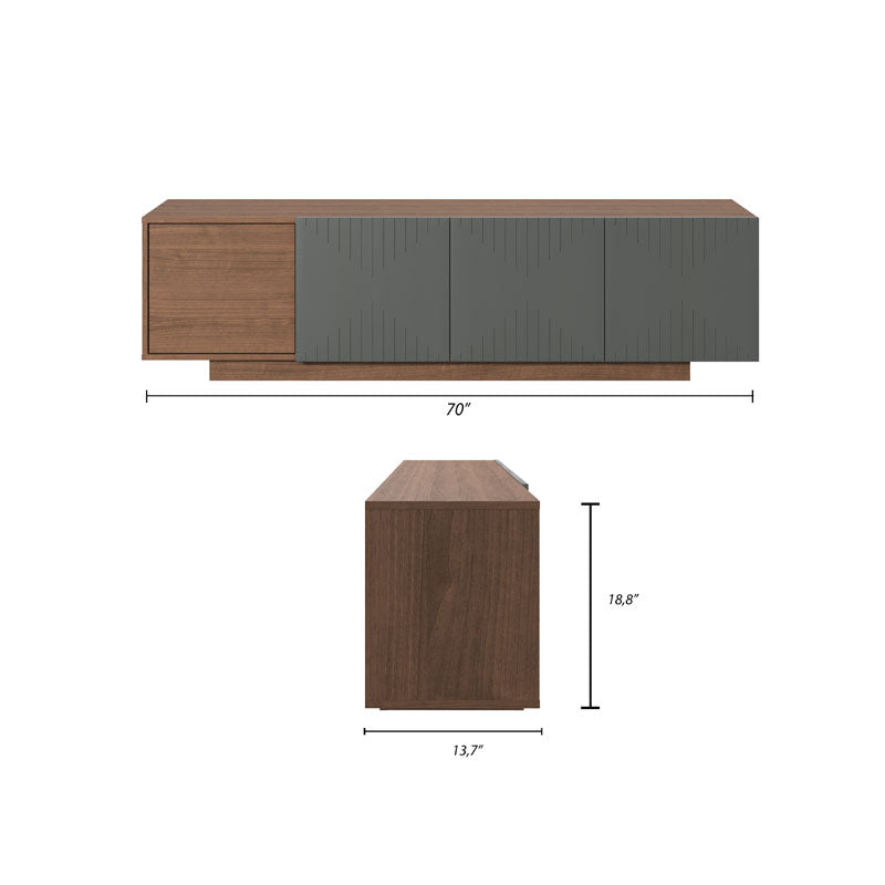 Nexera Riva TV Stand 125050, gray and wood media console dimensions diagram