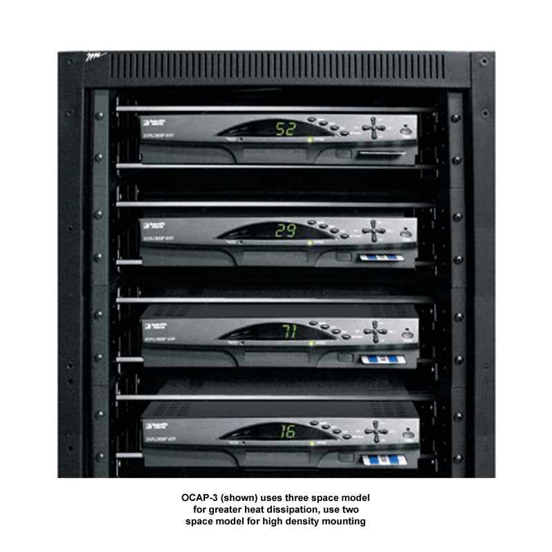 Middle Atlantic Open Clamp Shelf OCAP-3, rack-mounted receivers installed in equipment cabinet