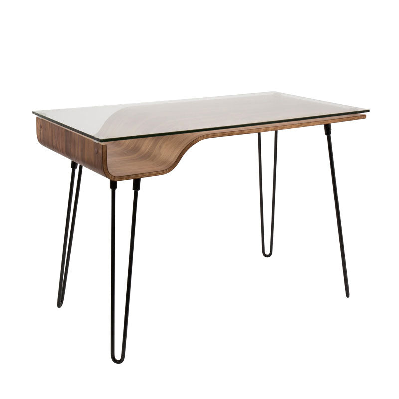 LumiSource Avery Desk with Glass Top (Walnut) OFD-AVERY WL