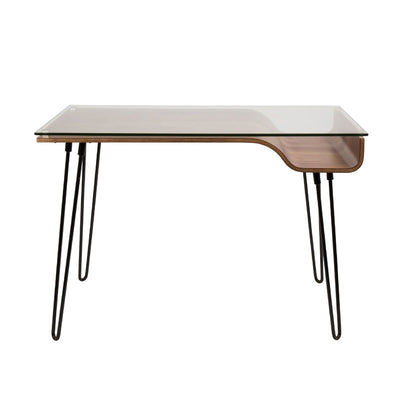 LumiSource Avery Desk with Glass Top OFD-AVERY WL, walnut glass-top desk side view