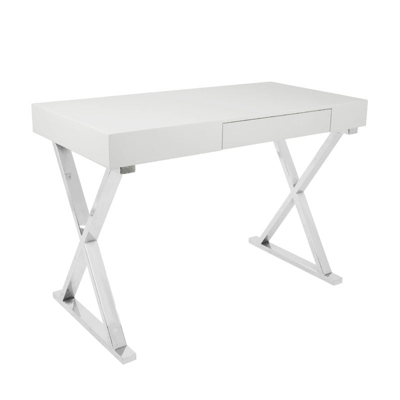 LumiSource Luster Desk with Storage Drawer (Glossy White) OFD-TM-LSTR W
