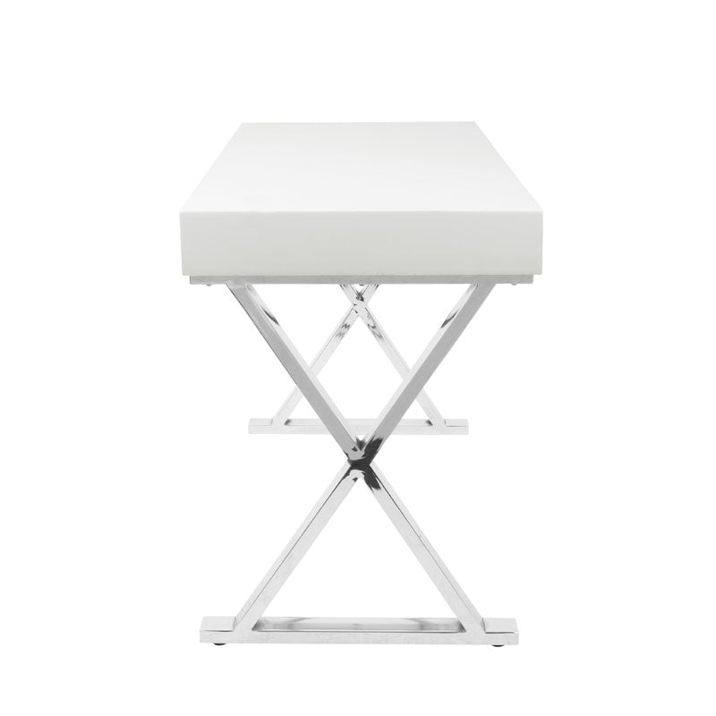 LumiSource Luster Desk with Storage Drawer OFD-TM-LSTR W, white writing desk side view