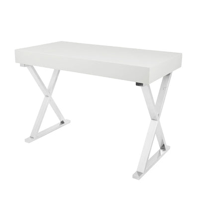 LumiSource Luster Desk with Storage Drawer OFD-TM-LSTR W, white writing desk angled view