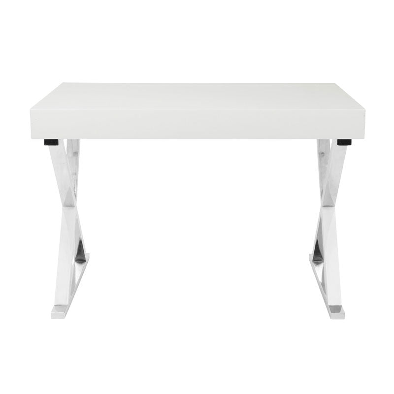 LumiSource Luster Desk with Storage Drawer OFD-TM-LSTR W, white writing desk front view