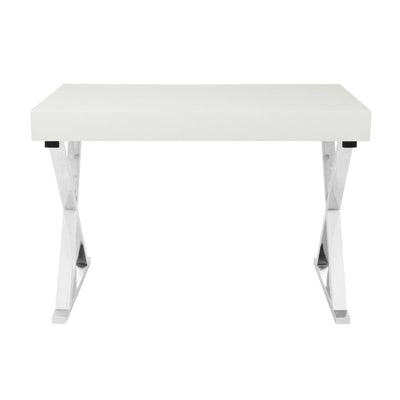 LumiSource Luster Desk with Storage Drawer OFD-TM-LSTR W, white writing desk front view