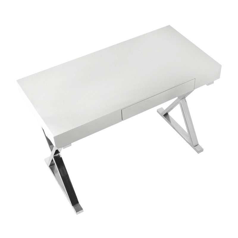 LumiSource Luster Desk with Storage Drawer OFD-TM-LSTR W, writing desk drawers open