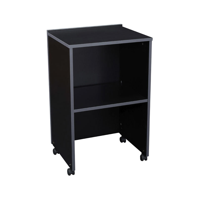 Oklahoma Sound AV Cart or Lectern Base 112-BK, black rolling lectern front view