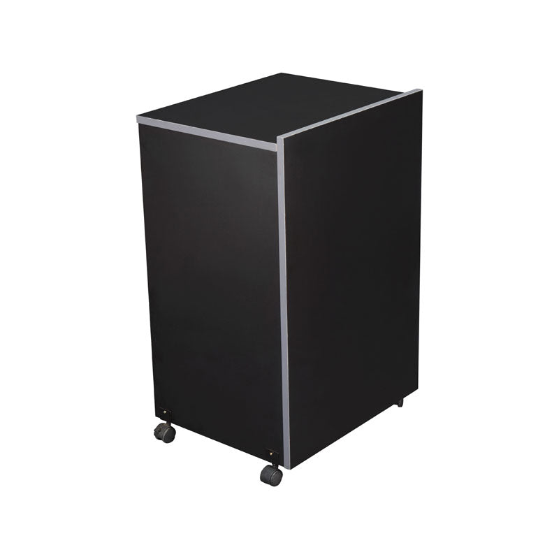 Oklahoma Sound AV Cart or Lectern Base 112-BK, black rolling lectern rear three-quarter view