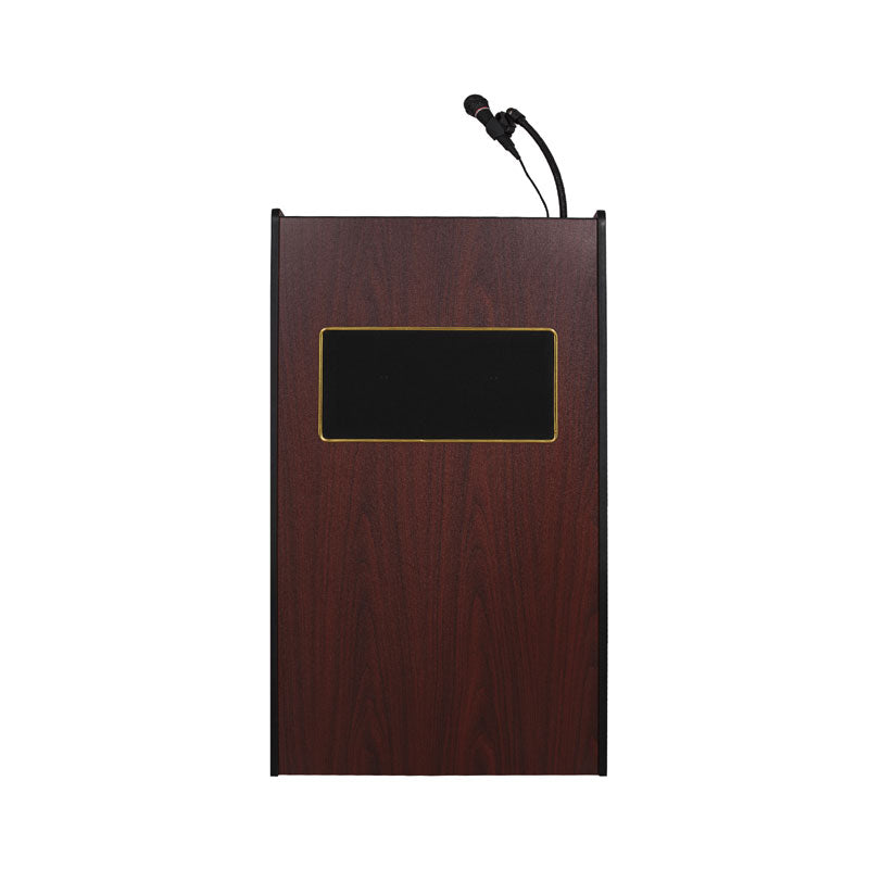 Oklahoma Sound Aristocrat Sound Lectern M6010-MY/LWM-7, wood presentation lectern in a front view