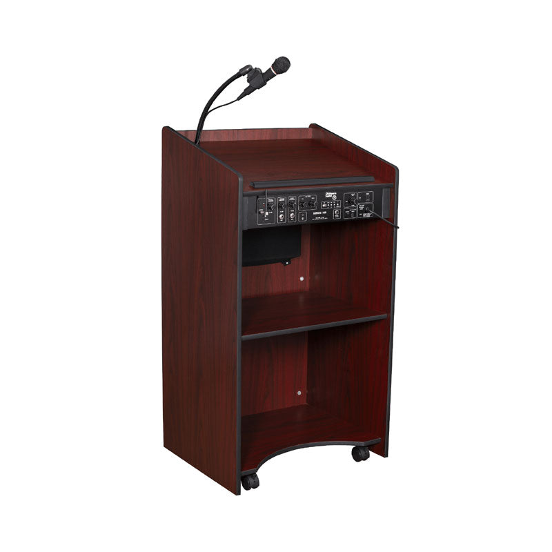 Oklahoma Sound Aristocrat Sound Lectern M6010-MY/LWM-7, presentation lectern rear equipment controls and shelves
