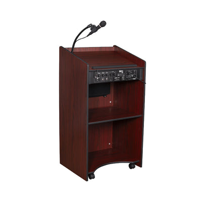 Oklahoma Sound Aristocrat Sound Lectern M6010-MY/LWM-7, presentation lectern rear equipment controls and shelves