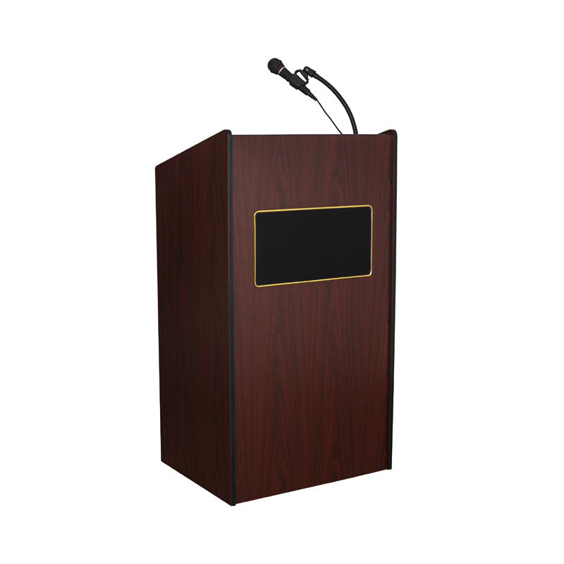 Oklahoma Sound Aristocrat Sound Lectern M6010-MY/LWM-7, wood presentation lectern in a front three-quarter view