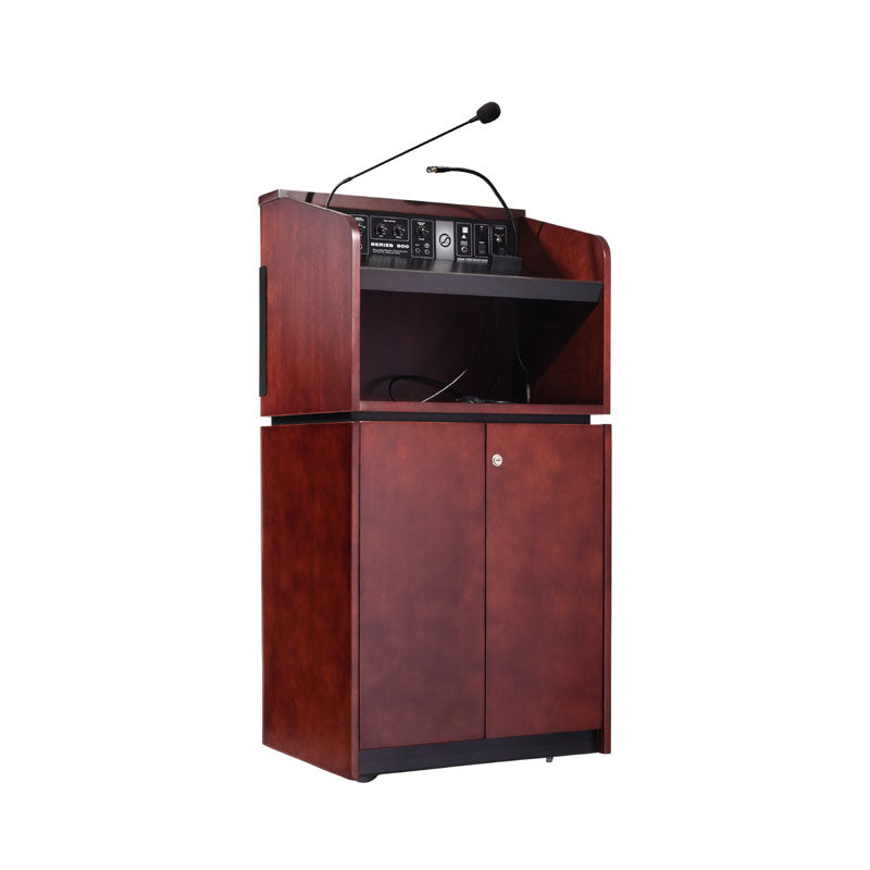 Oklahoma Sound Combo Lectern M950/901-MY/WT/LWM-7, multimedia lectern left three-quarter view