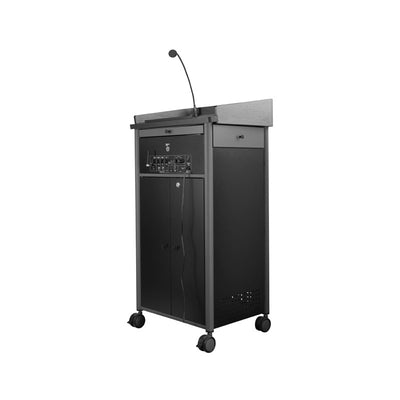 Oklahoma Sound Greystone Lectern MGSL-S/LWM-7, multimedia lectern rear three-quarter view