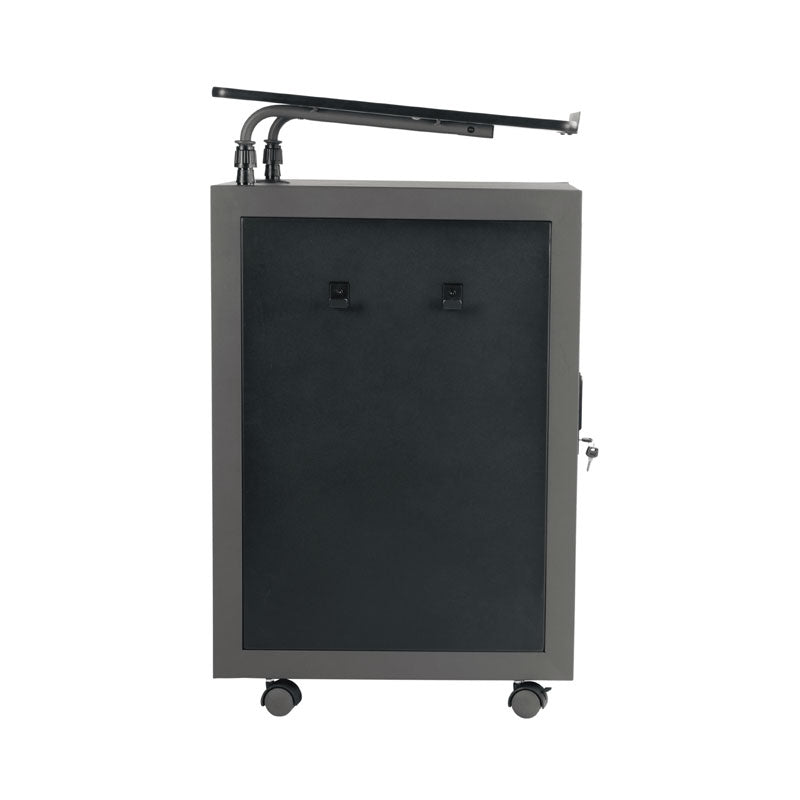 Oklahoma Sound Teacher's WorkPod Lectern TWPL, mobile presentation cart rear view with raised work surface