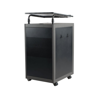 Oklahoma Sound Teacher's WorkPod Lectern TWPL, mobile presentation cart rear three-quarter view