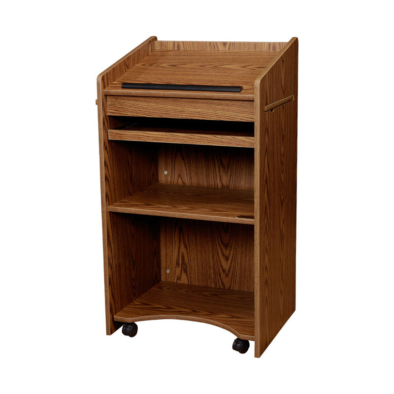 Oklahoma Sound Aristocrat Non-Sound Lectern 600-MO, wood lectern front three-quarter view