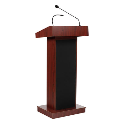 Oklahoma Sound Orator Lectern M800X-MY/LWM-7, wood lectern front three-quarter view