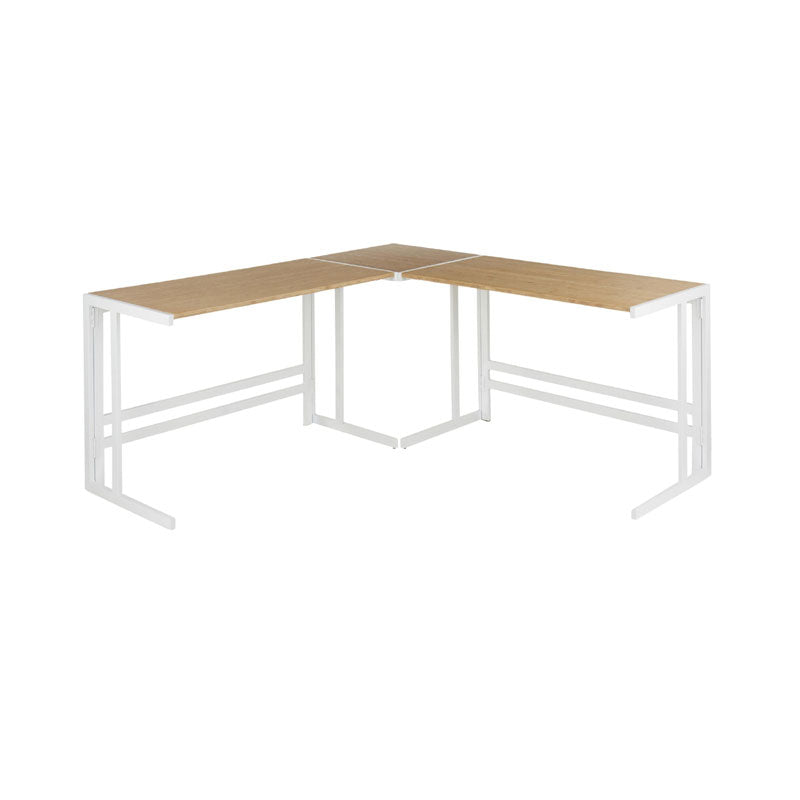 LumiSource Roman Office Desk Set (White, Natural Wood) OS-ROMAN3 WNA