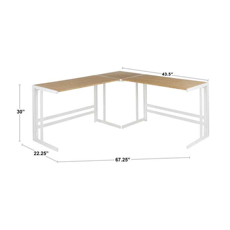 LumiSource Roman Office Desk Set OS-ROMAN3 WNA, L-shaped corner desk dimensions diagram