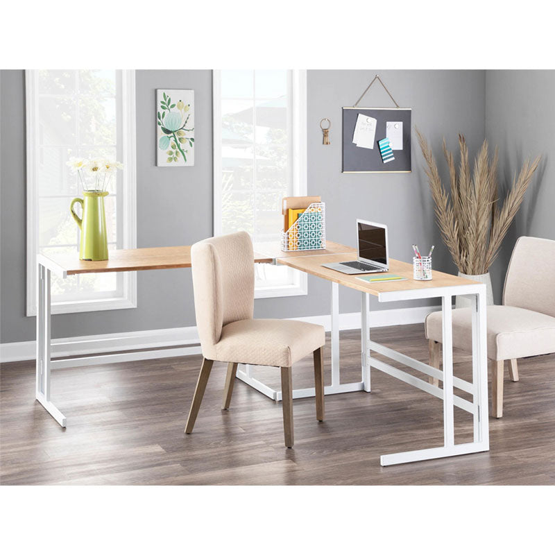 LumiSource Roman Office Desk Set OS-ROMAN3 WNA, L-shaped corner desk installed in a home office
