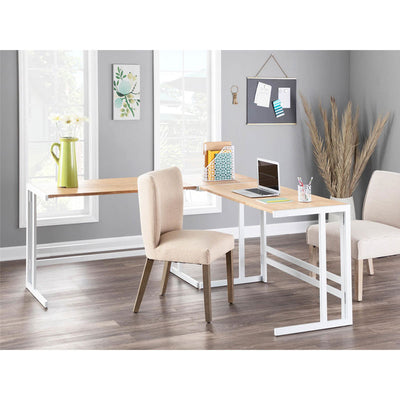 LumiSource Roman Office Desk Set OS-ROMAN3 WNA, L-shaped corner desk installed in a home office