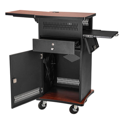 Oklahoma Sound Wizard Presentation Cart WZD, mobile lectern open equipment cabinet view