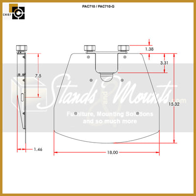 Chief TAA Compliant Accessory Cart and Stand Shelf PAC710-G, display mount accessory shelf dimensions diagram