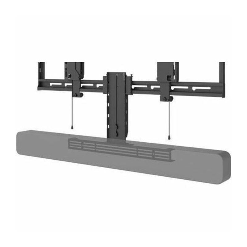 Peerless-AV Video Conferencing Bar Mount ACC-STSVCB, display floor stand with soundbar mount in a front three-quarter view