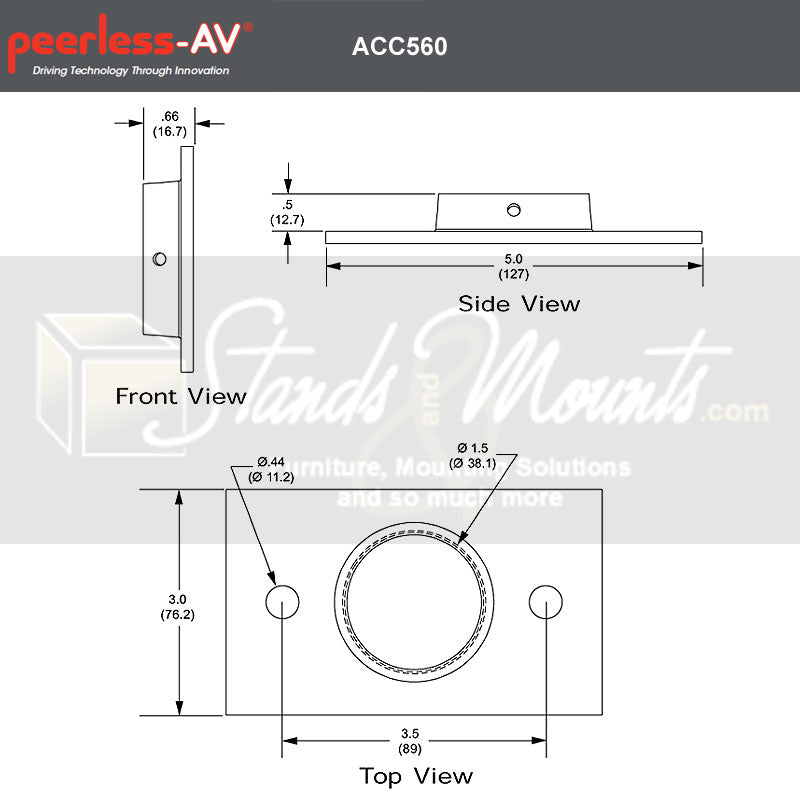 Peerless-AV Ceiling Plate ACC560, pole collar dimensions diagram