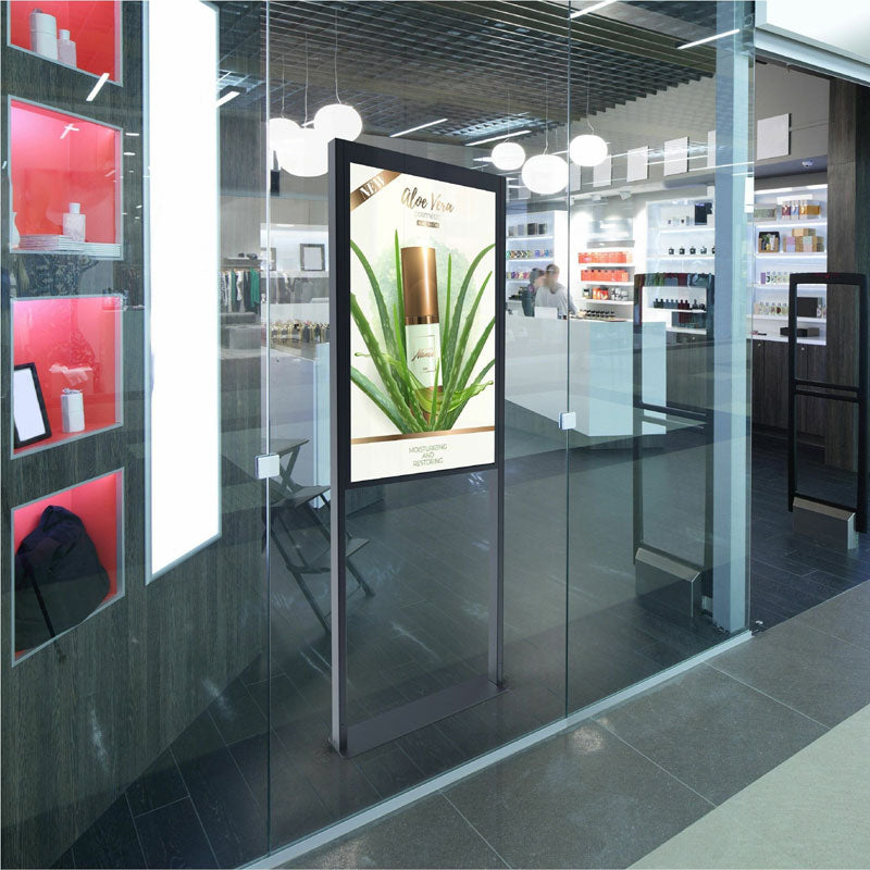 Peerless-AV Floor Display Mount DS-OM55ND-FLOOR, digital signage floor stand installed in retail store