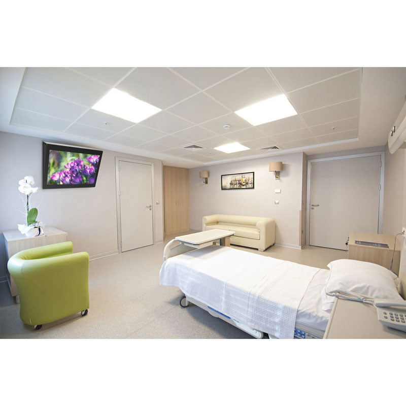 Peerless-AV Ligature Resistant TV Enclosure KLR64255, ligature-resistant display enclosure installed hospital room view