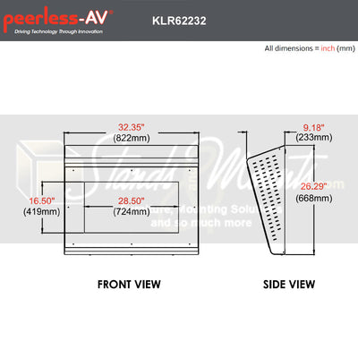 Peerless-AV Ligature Resistant Enclosure KLR62232, projector security enclosure dimensions diagram