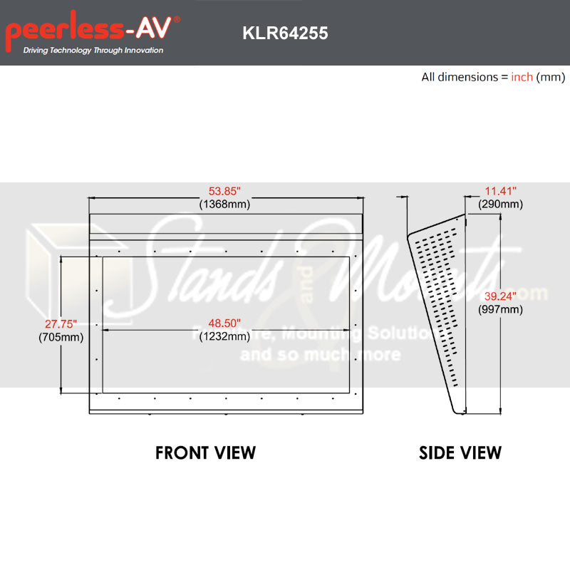 Peerless-AV Ligature Resistant TV Enclosure KLR64255, ligature-resistant display enclosure dimensions diagram