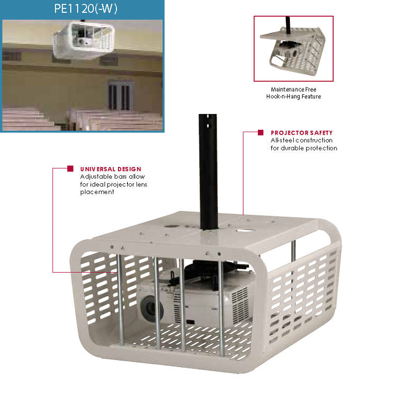 Peerless-AV Projector Security Enclosure PE1120-W, projector security cage features diagram
