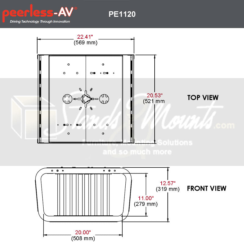 Peerless-AV Projector Security Enclosure PE1120-W, projector security cage dimensions diagram