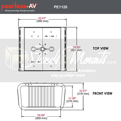 Peerless-AV Projector Security Enclosure PE1120-W, projector security cage dimensions diagram