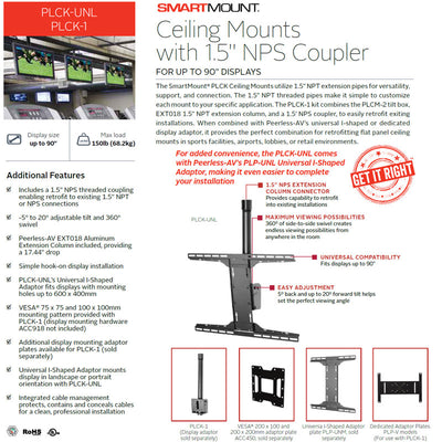Peerless-AV Large Universal TV Ceiling Mount PLCK-UNL, multi-display ceiling mount feature overview