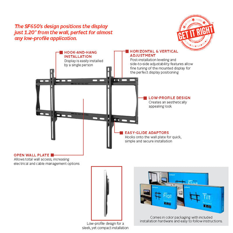 Peerless-AV SmartMount Large Flat TV Mount SF650P, flat display wall mount features graphic