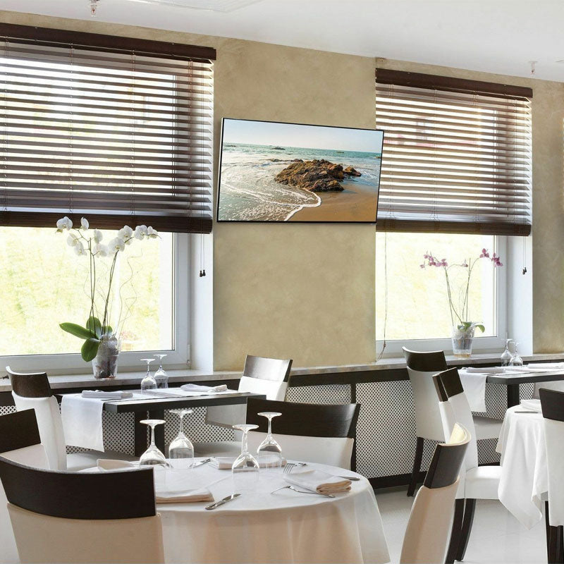 Peerless-AV Large Pull-Out Pivot TV Mount SP840, wall-mounted display installed restaurant view