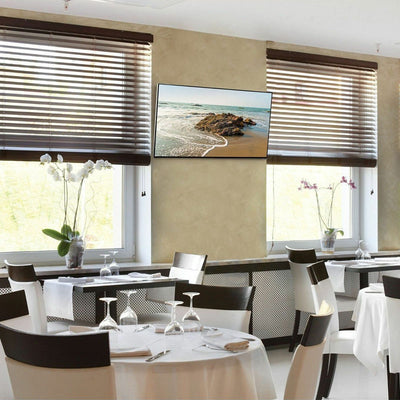 Peerless-AV Large Pull-Out Pivot TV Mount SP840, wall-mounted display installed restaurant view