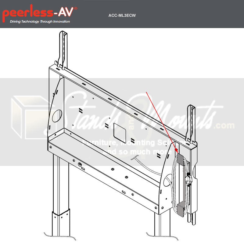 Peerless-AV Power Cord Manager ACC-ML3ECW, media cart accessory bracket assembly diagram